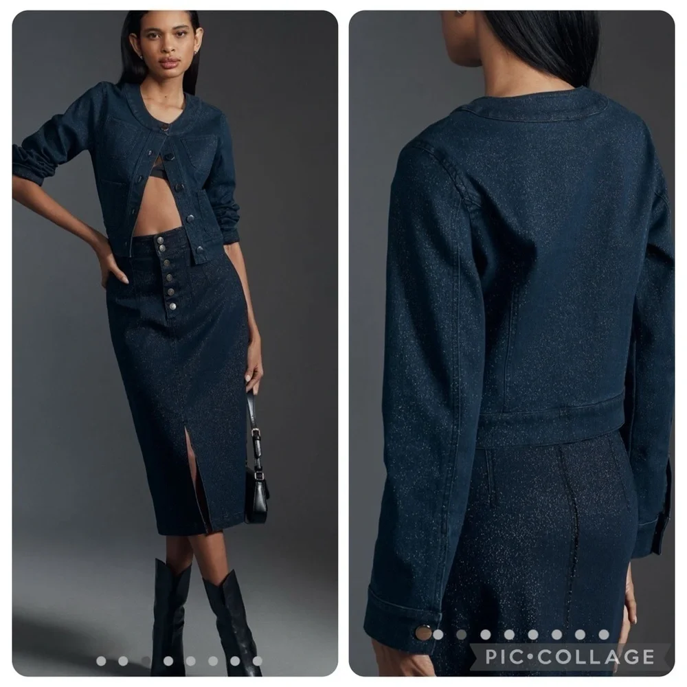 NWT new large Anthropologie Maeve Cora patch pocket denim sparkle jacket jean